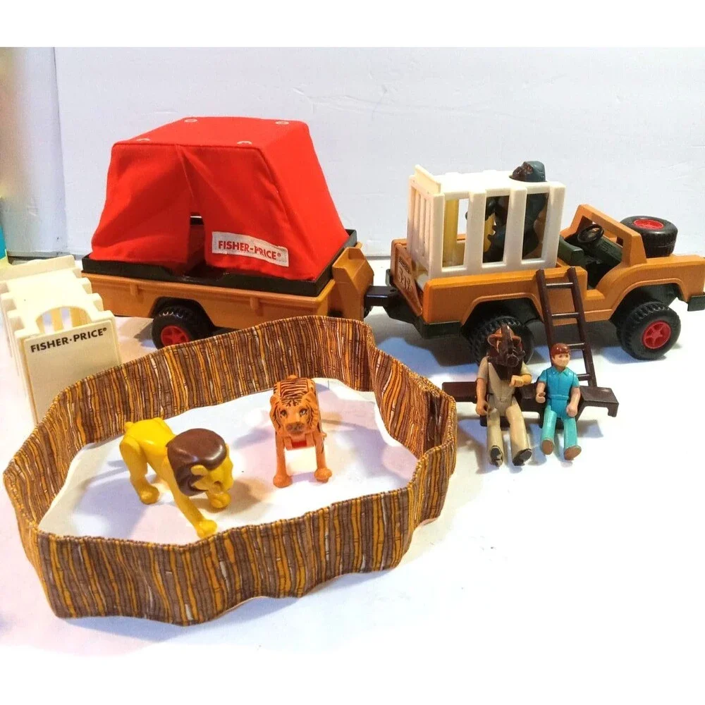 Fisher Price Adventure People  Safari Lot 304 Animals Jeep Tent Cage Figures